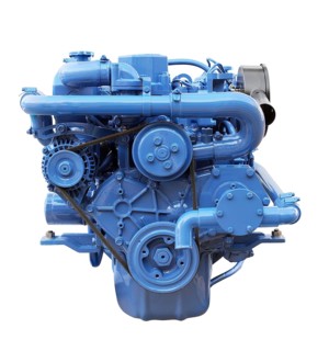 A new blue 60hp marine diesel isolated on white
