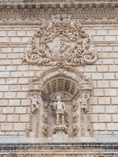 Figure of a saint, relief on the facade of San Nicola Cathedral, Cattedrale Turritana Sassari,