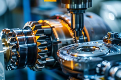 Close up of automated industrial machinery. KI generiert, generiert, AI generated