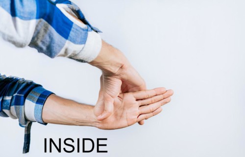 Hands gesturing the word INSIDE in sign language isolated