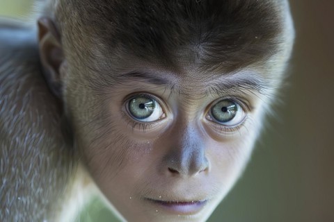 Imaginary monkey with human face and eyes, AI generated