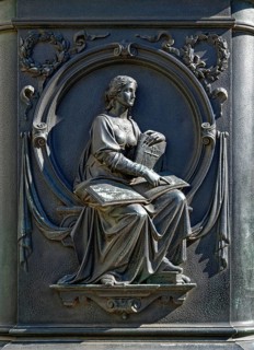 Pedestal sculpture on the monument to Gottfried Wilhelm Leibniz, inner courtyard of Leipzig