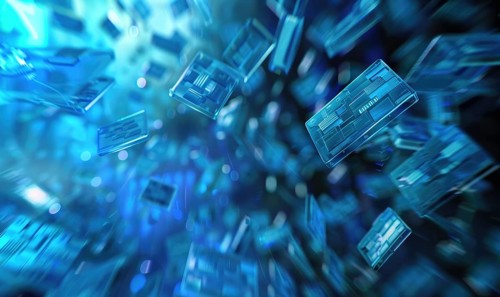 Data storage icons floating in a virtual cloud environment AI generated