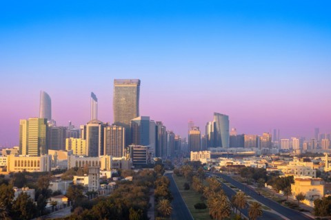 UAE, United Arab Emirates, Abu Dhabi downtown panorama and financial center skyline, Asia