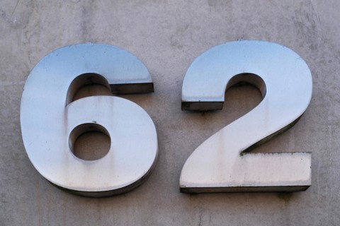 House number plate, Number 62, Number, Anniversary, Birthday, North Rhine-Westphalia, Germany,