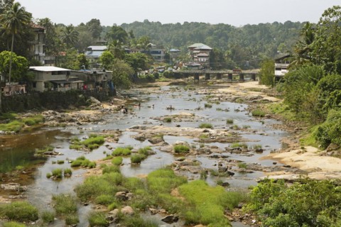 Indian people washing clothes in the Periyar River, Mundakayam, Kerala, India, Asia