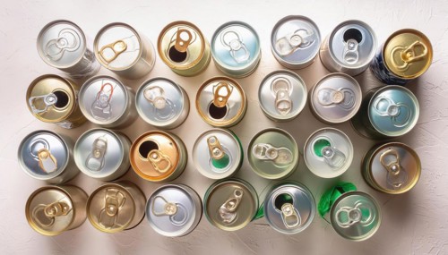 Symbol photo, many empty cans on a white background, AI generated, AI generated