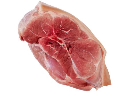 Top view of raw pork shoulder isolated on white background