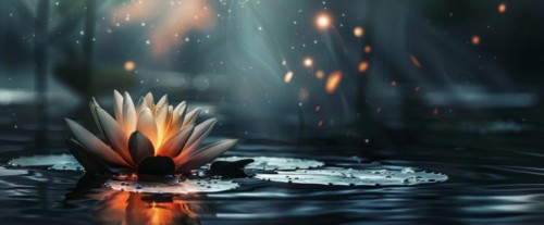 Lotus flower is floating on water. Concept of meditation, serenity, spirituality and enlightenment,