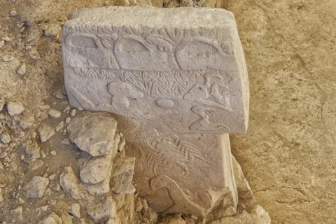 Gobekli Tepe neolithic archaeological site dating from 10 millennium BC, Massive stone pillars with