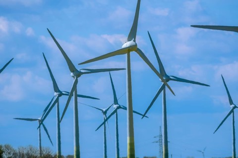 Wind turbines in the Luetetsburg wind farm on the North Sea coast, Hagermarsch, East Frisia, Lower