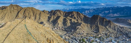 Panorama from Tsenmo Hill over Leh, Ladakh, Jammu and Kashmir, India, Asia