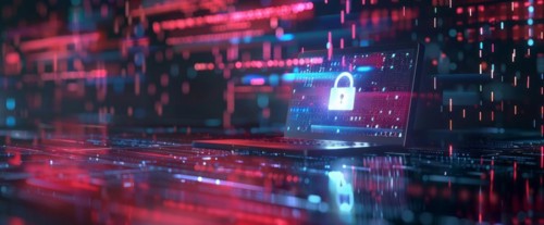 A laptop with a padlock on the screen, concept of cyber security, computer security and protection,