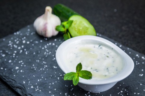 Delicious Lebanese (Arabic) food, Tzatziki sauce, produced with garlic, cucumber, mint and labneh