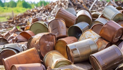Symbol photo, rubbish, waste, many empty rusty cans in a pile, AI generated, AI generated