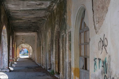 Ruined arcade building, Eleousa, Lost Place, Rhodes, Greece, Europe