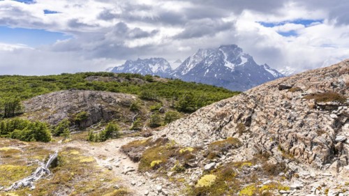 View on Paine Grande Mountain, Hike to Ferrier lookout, Torres de Paine, Magallanes and Chilean