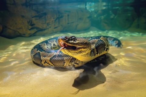 Large anaconda swimming under water, AI generated