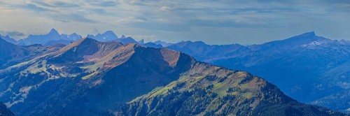 Panorama from Rubihorn, 1957m, to Fellhorn, 2038m, and Soellereck, 1706m, Allgaeu Alps, Allgaeu,