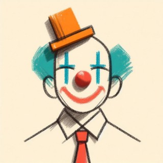 Clown with a top hat and red tie smiling pleasantly, AI generated