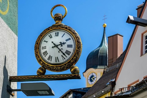 Nose shield in the shape of a pocket watch, Kaufbeuern, Allgaeu, Swabia, Bavaria, Germany, Europe