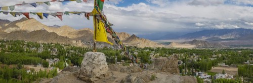 Panorama from Tsenmo Hill over Leh and the Indus Valley, Ladakh, Jammu and Kashmir, India, Asia