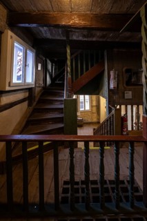 Half-timbered museum, staircase, Schmalkalden, Thuringia, Germany, Europe