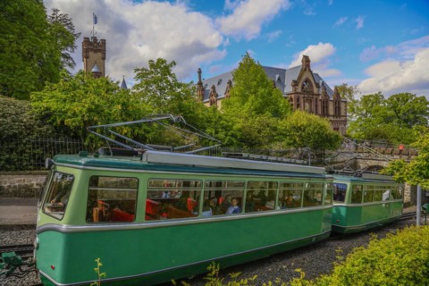 Drachenfelsbahn, Germany's oldest cog railway up the Drachenfels, a mountain in the Siebengebirge