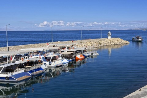 Pier to access to 10th century Akdamar Armenian Church of the Holy Cross, Akdamar Island, Turkey,