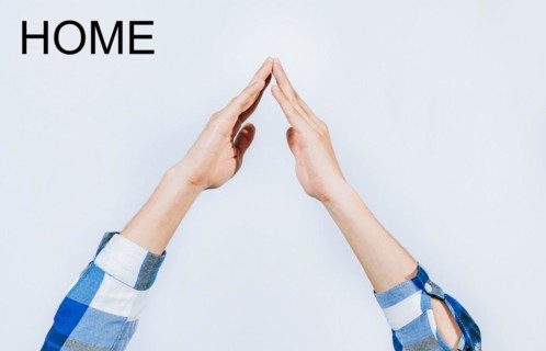 Man hands making house roof shape isolated. Hands of person gesturing roof of house isolated