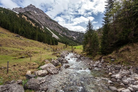 Gemstelbach, behind Geisshorn, Gemsteltal, Mittelberg, Kleinwalsertal, Vorarlberg, Allgaeu Alps,