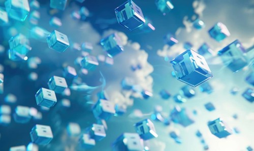 Data storage icons floating in a virtual cloud environment AI generated
