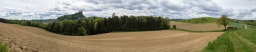 Farmland, behind Riegersburg, panoramic view, Riegersburg, Styrian volcanic region, Styria,