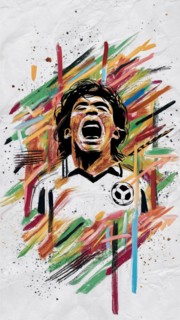 Dynamic abstract artwork of a soccer player celebrating, AI generated