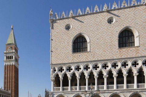 National Library of St Mark's or Biblioteca Nazionale Marciana, the Campanile bell tower and Doge's