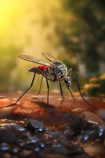 Close up portrait of a Aedes aegypti mosquito or yellow fever mosquito, AI generated