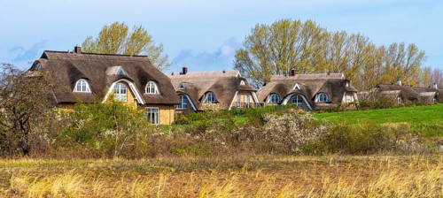 Holiday home development on the Baltic Sea beach, Ruegen, Mecklenburg-Vorpommern, Germany, Europe