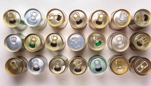 Symbol photo, many empty cans on a white background, AI generated, AI generated