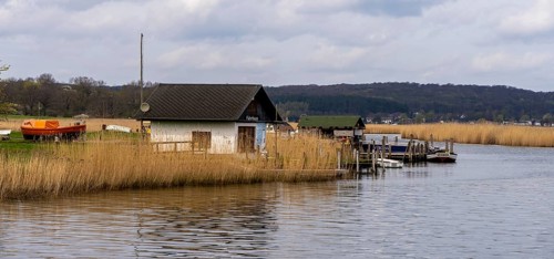 Landscape at the ferry house of the connecting canal Baabe-Selin-Moritzdorf, Seliner See, Ruegen,