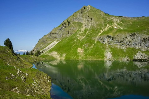Seealpsee and Seekoepfel, 1919m, Allgaeu Alps, Allgaeu, Bavaria, Germany, Europe