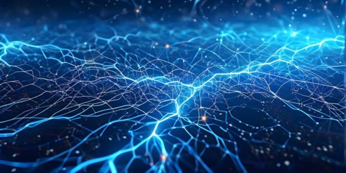 Ai generated conceptual illustration of a neuronal network with interconnected nodes pulsating in