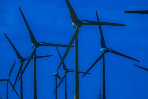 Wind turbines in the Luetetsburg wind farm on the North Sea coast, Hagermarsch, East Frisia, Lower