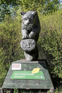 Wild cat sculpture in the wild cat village of Huetscheroda, Thuringia, Germany, Europe
