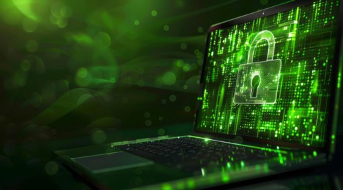 A laptop with a padlock on the screen, concept of cyber security, computer security and protection,