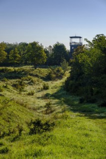 Point India, with defence defence tower on the inner-German border near Luederbach, Werra-Meissner