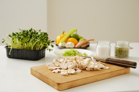 Kitchen table with fresh organic vegetables