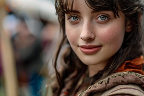 Young woman in medieval style fantasy role playing game costume garment at renaissance fair. KI