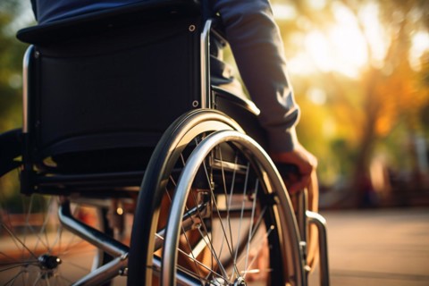 Back view of person in wheelchair. KI generiert, generiert, AI generated