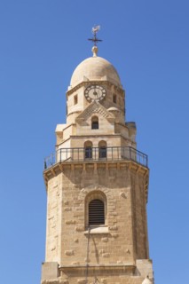 The Benedictine Dormition Abbey bell tower, Mount Zion, Old City of Jerusalem, Israel, Asia