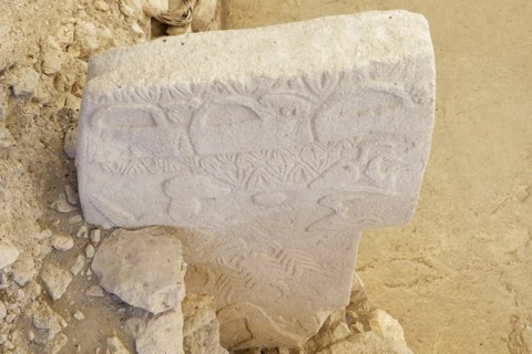 Gobekli Tepe neolithic archaeological site dating from 10 millennium BC, Massive stone pillars with